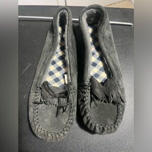 Dark Gray Suede Moccasin Slippers